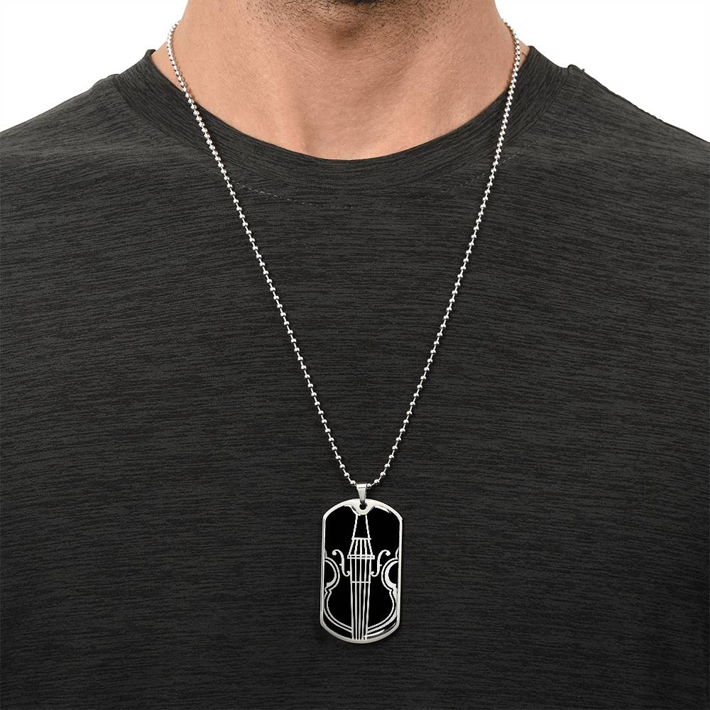 Violin Dog Tag Necklace