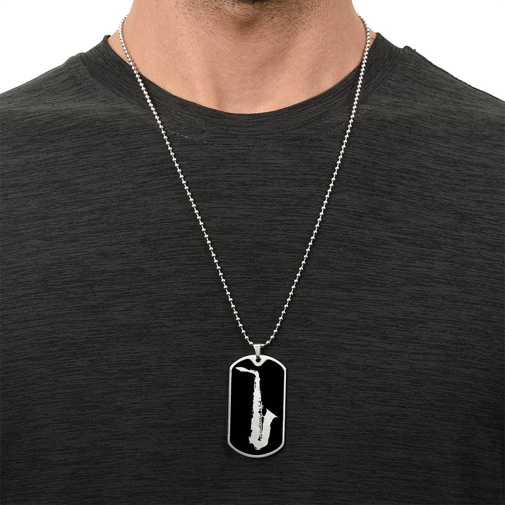 Saxophone Dog Tag Necklace