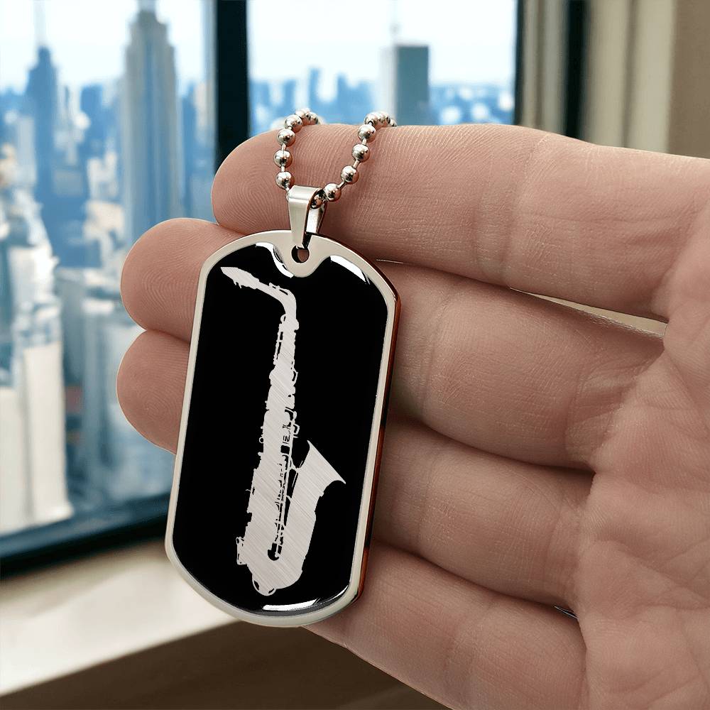 Saxophone Dog Tag Necklace