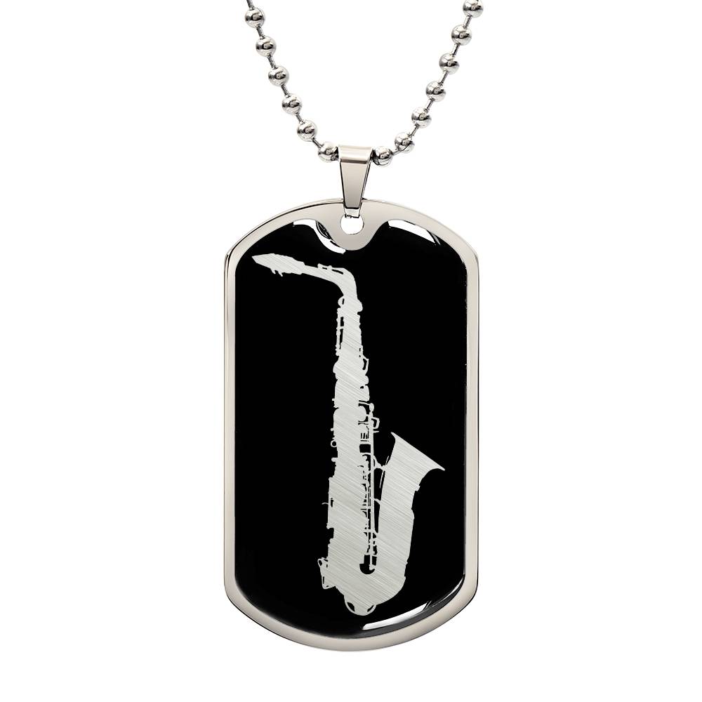 Saxophone Dog Tag Necklace