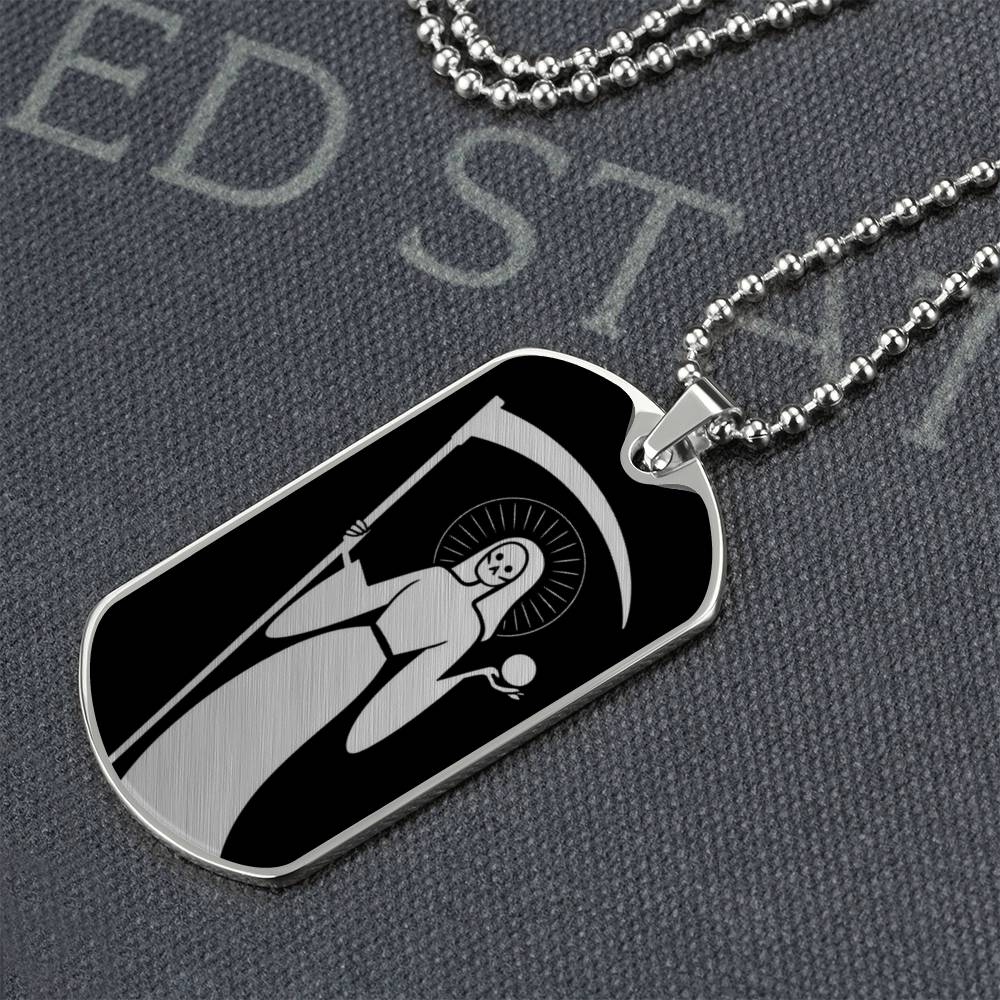 Santa Muerte Dog Tag Necklace