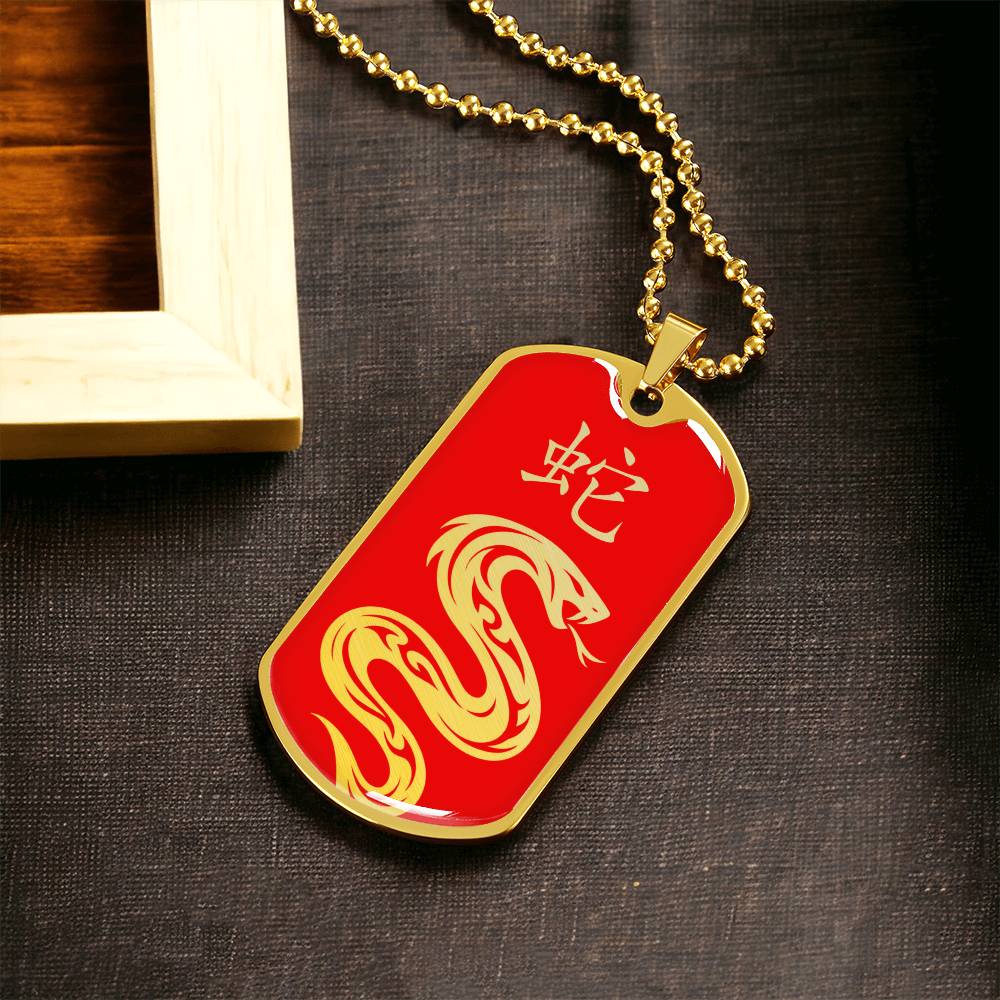 Year of the Fire Snake Dog Tag Necklace