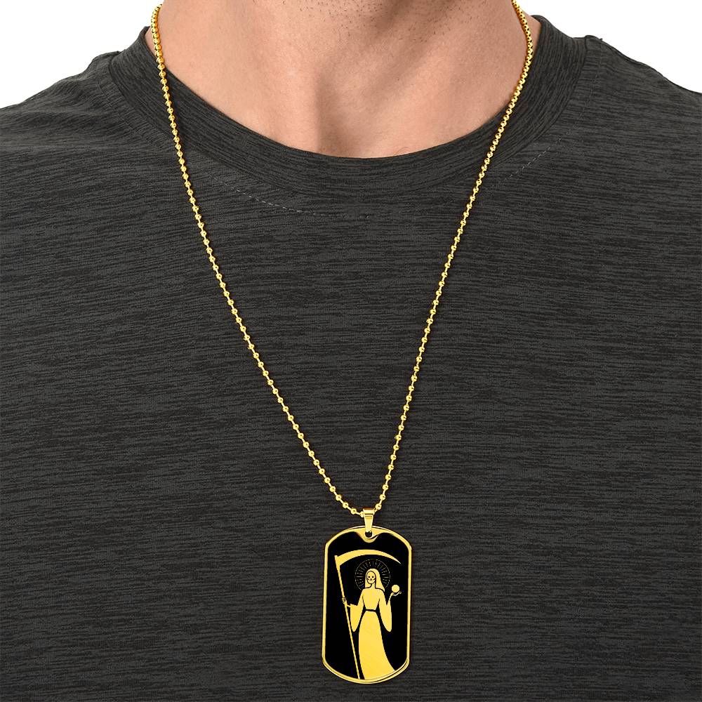 Santa Muerte Dog Tag Necklace