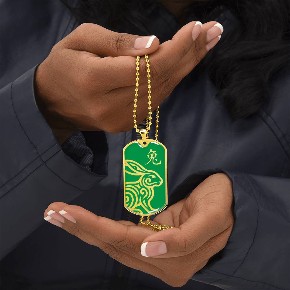 Year of the Wood Rabbit Dog Tag Necklace