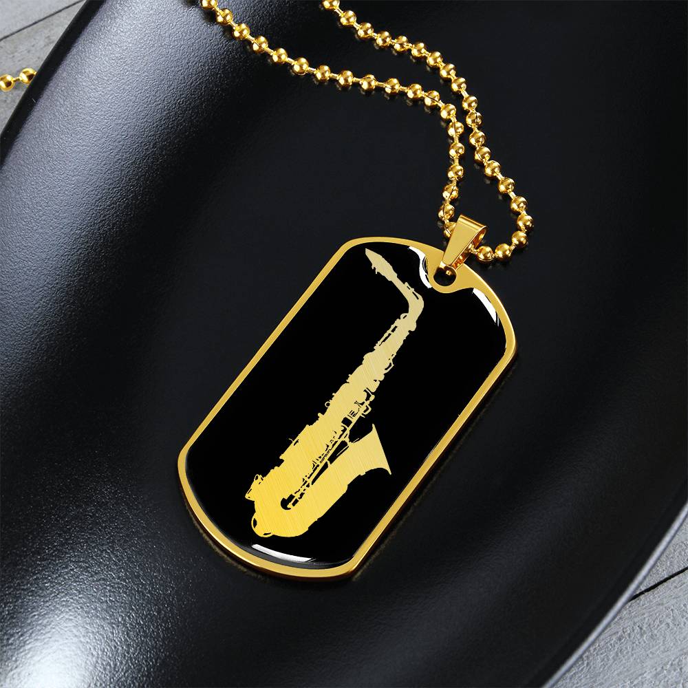 Saxophone Dog Tag Necklace