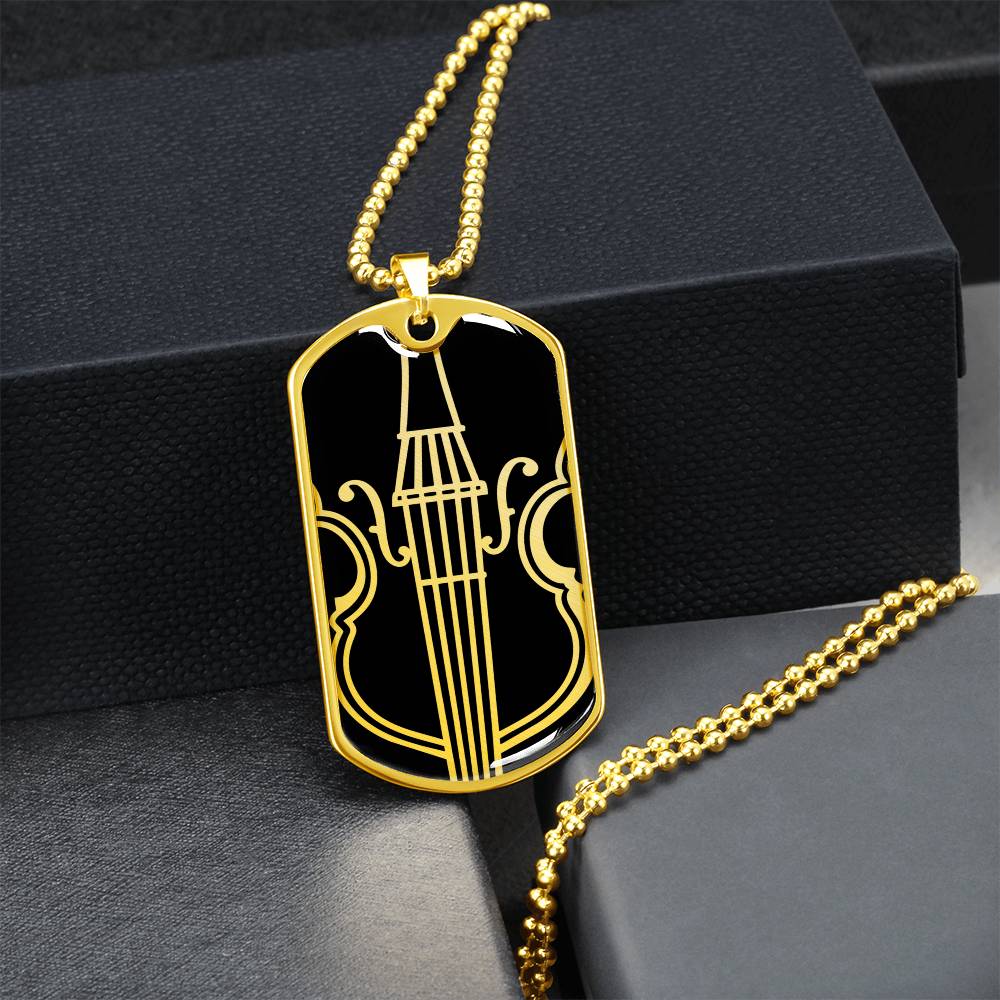 Violin Dog Tag Necklace