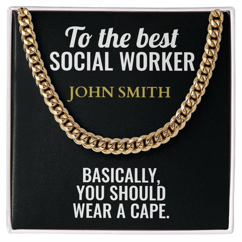 Personalized Social Worker Cuban Link Chain Necklace