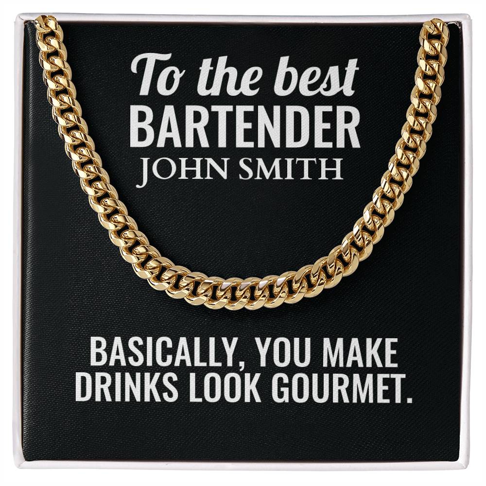 Personalized Bartender Cuban Link Chain Necklace