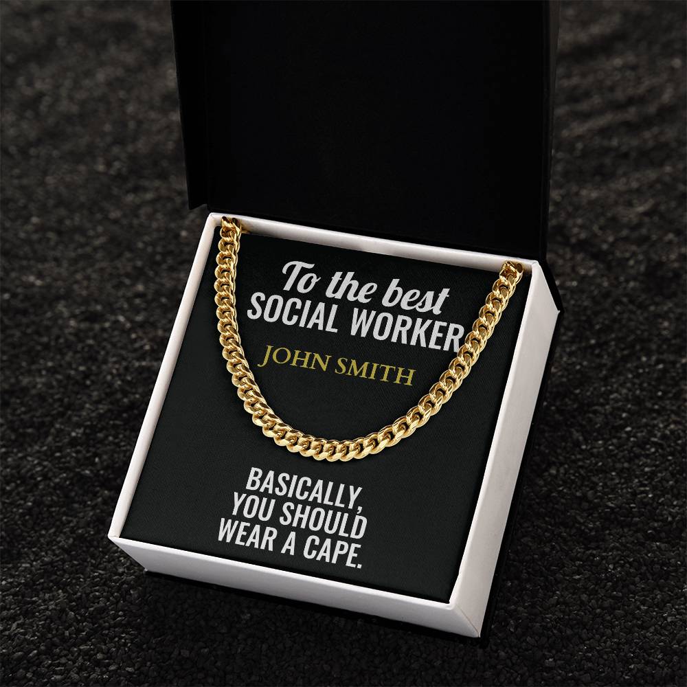 Personalized Social Worker Cuban Link Chain Necklace