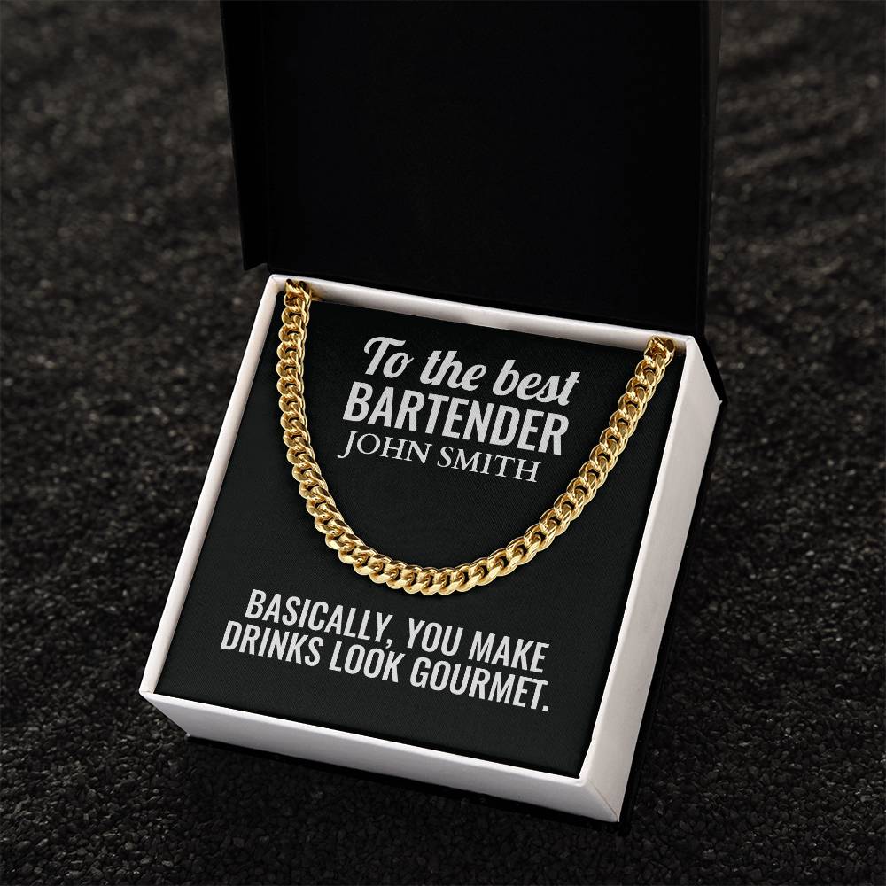 Personalized Bartender Cuban Link Chain Necklace