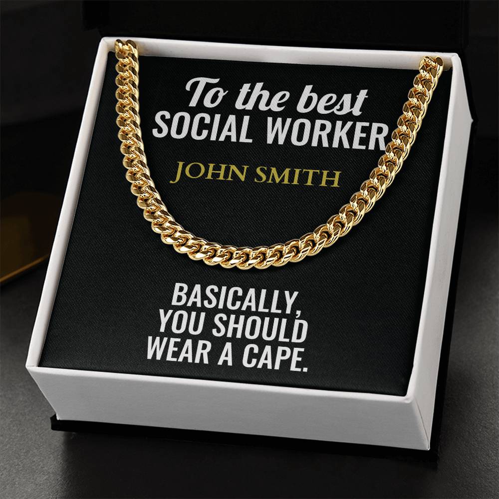 Personalized Social Worker Cuban Link Chain Necklace