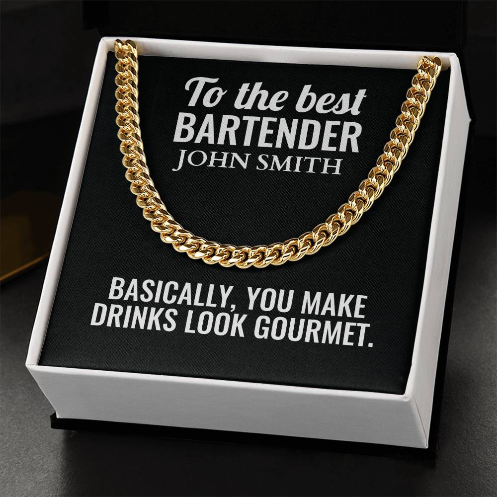 Personalized Bartender Cuban Link Chain Necklace