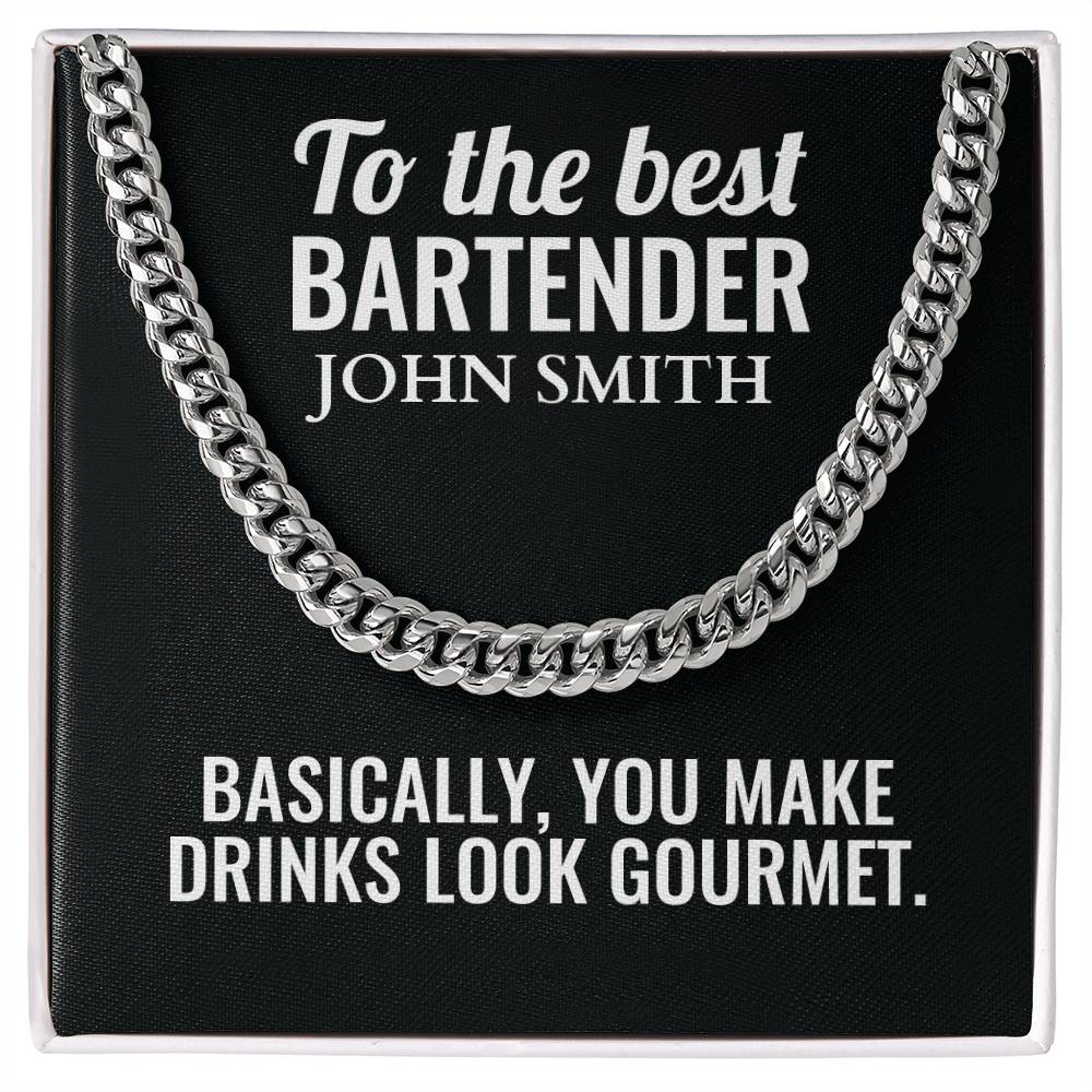Personalized Bartender Cuban Link Chain Necklace