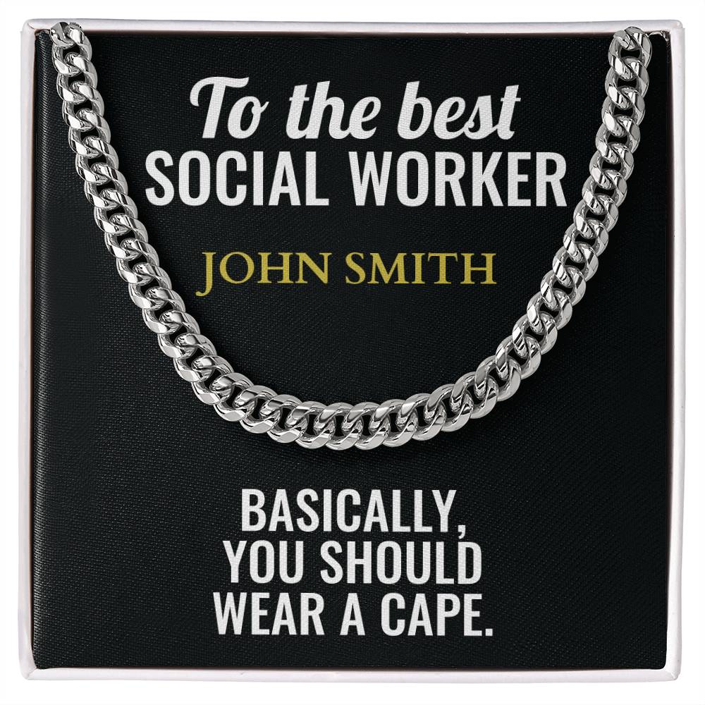Personalized Social Worker Cuban Link Chain Necklace