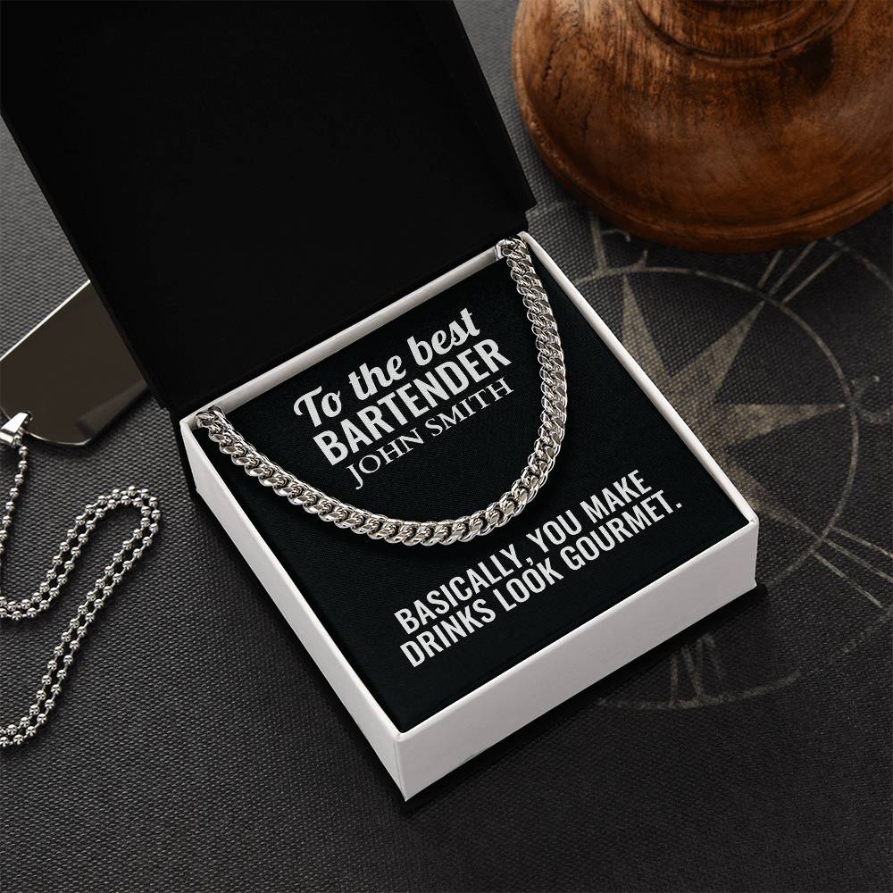 Personalized Bartender Cuban Link Chain Necklace