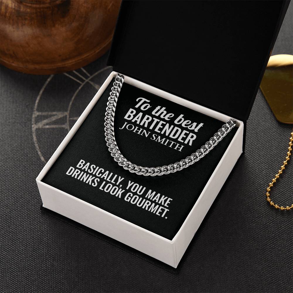 Personalized Bartender Cuban Link Chain Necklace
