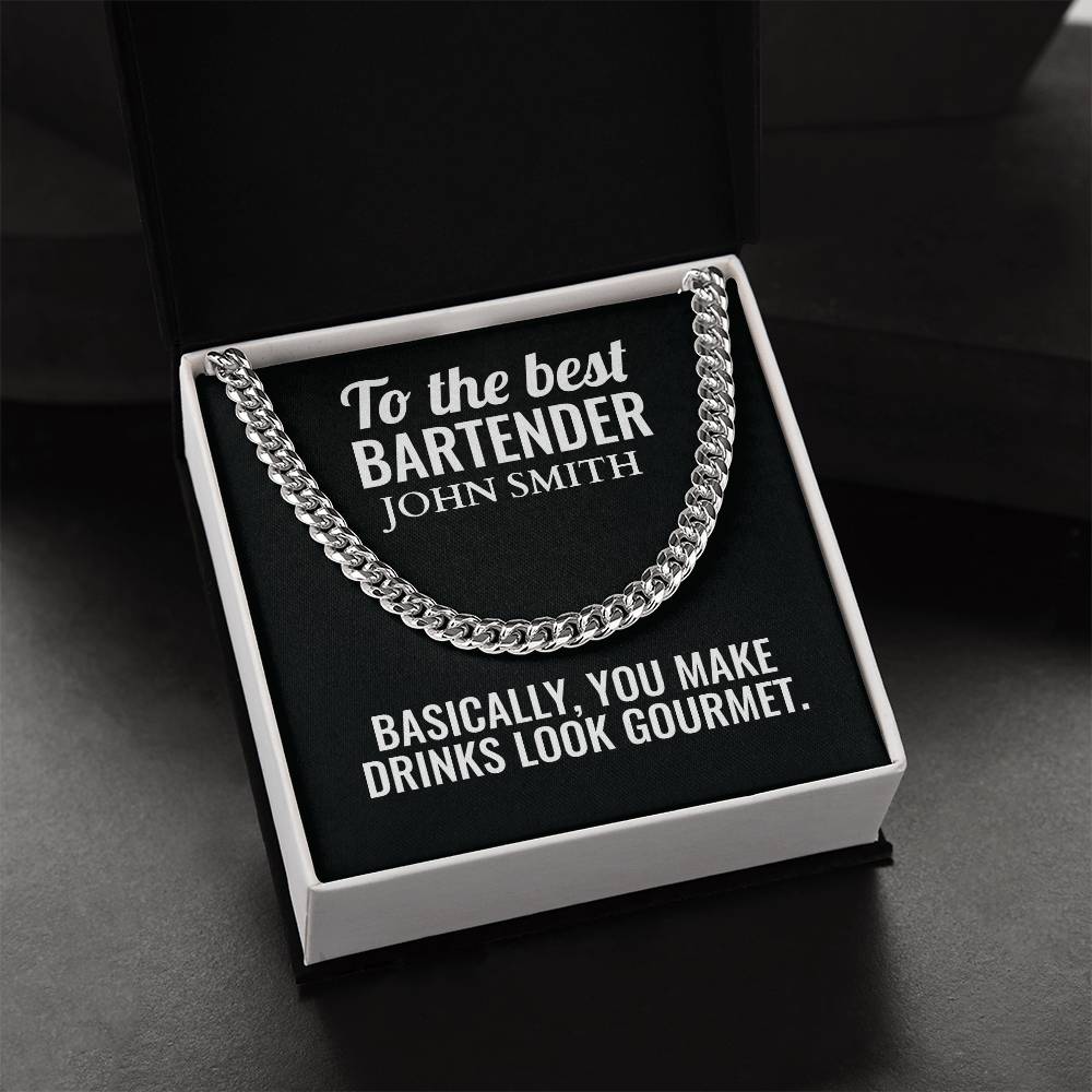 Personalized Bartender Cuban Link Chain Necklace