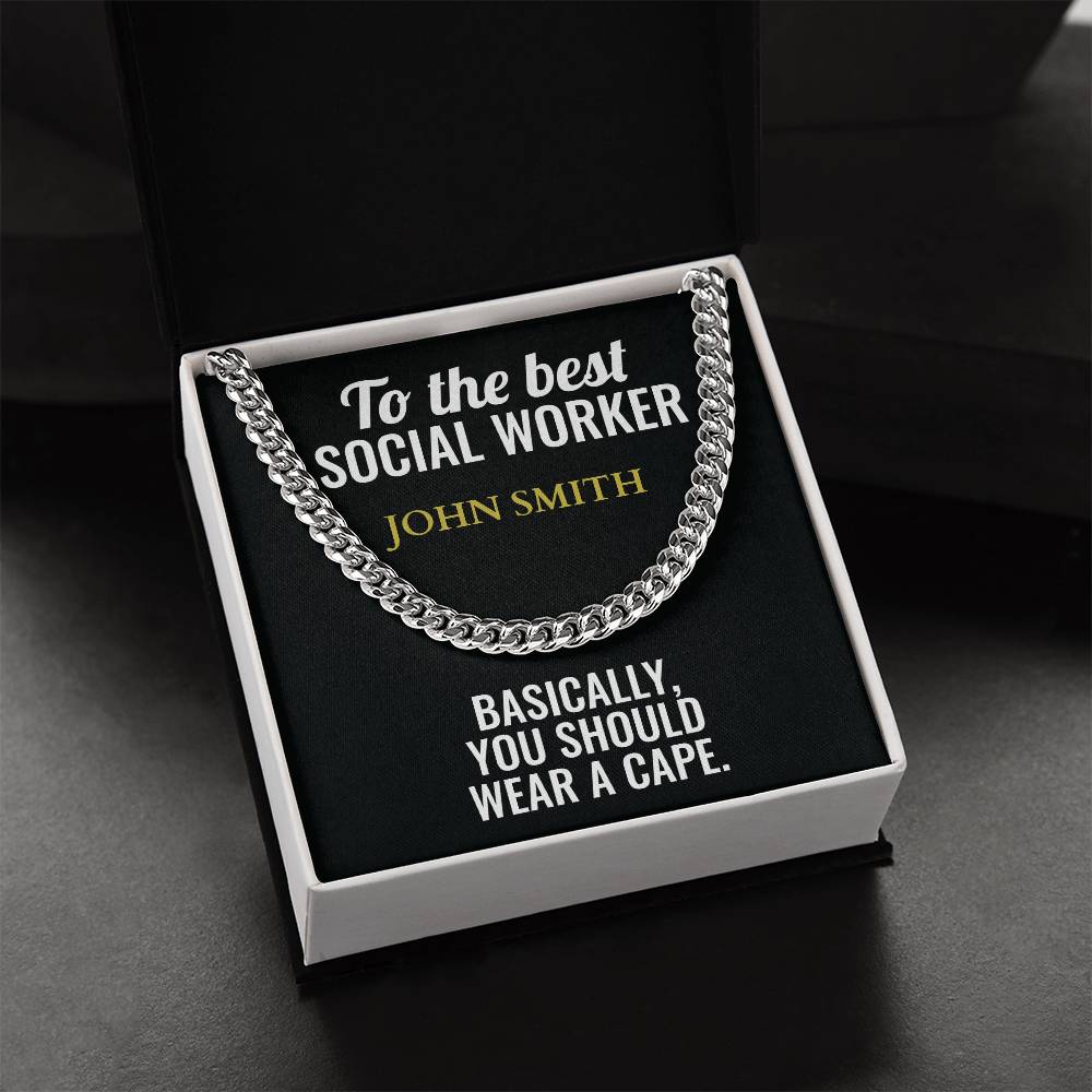 Personalized Social Worker Cuban Link Chain Necklace