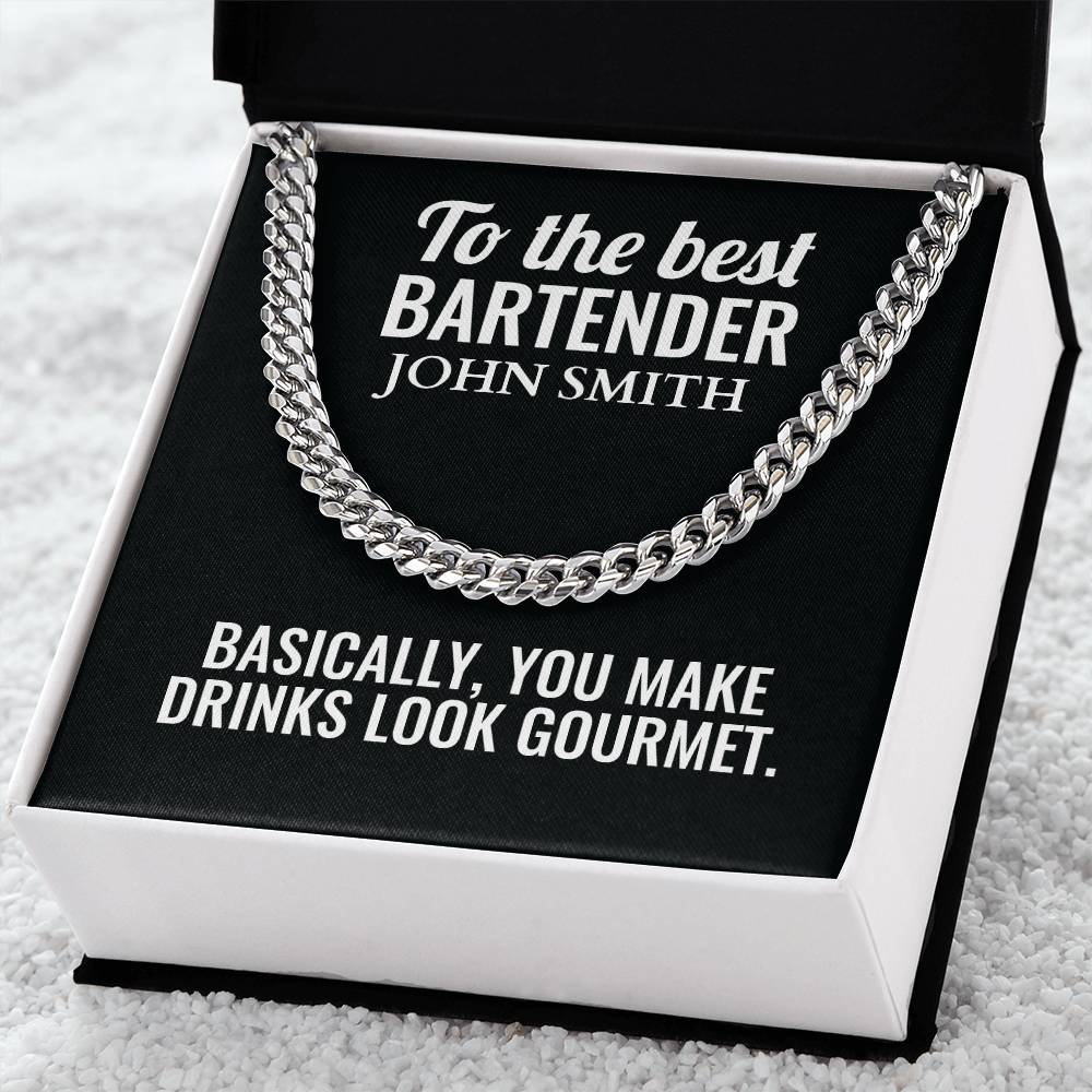 Personalized Bartender Cuban Link Chain Necklace