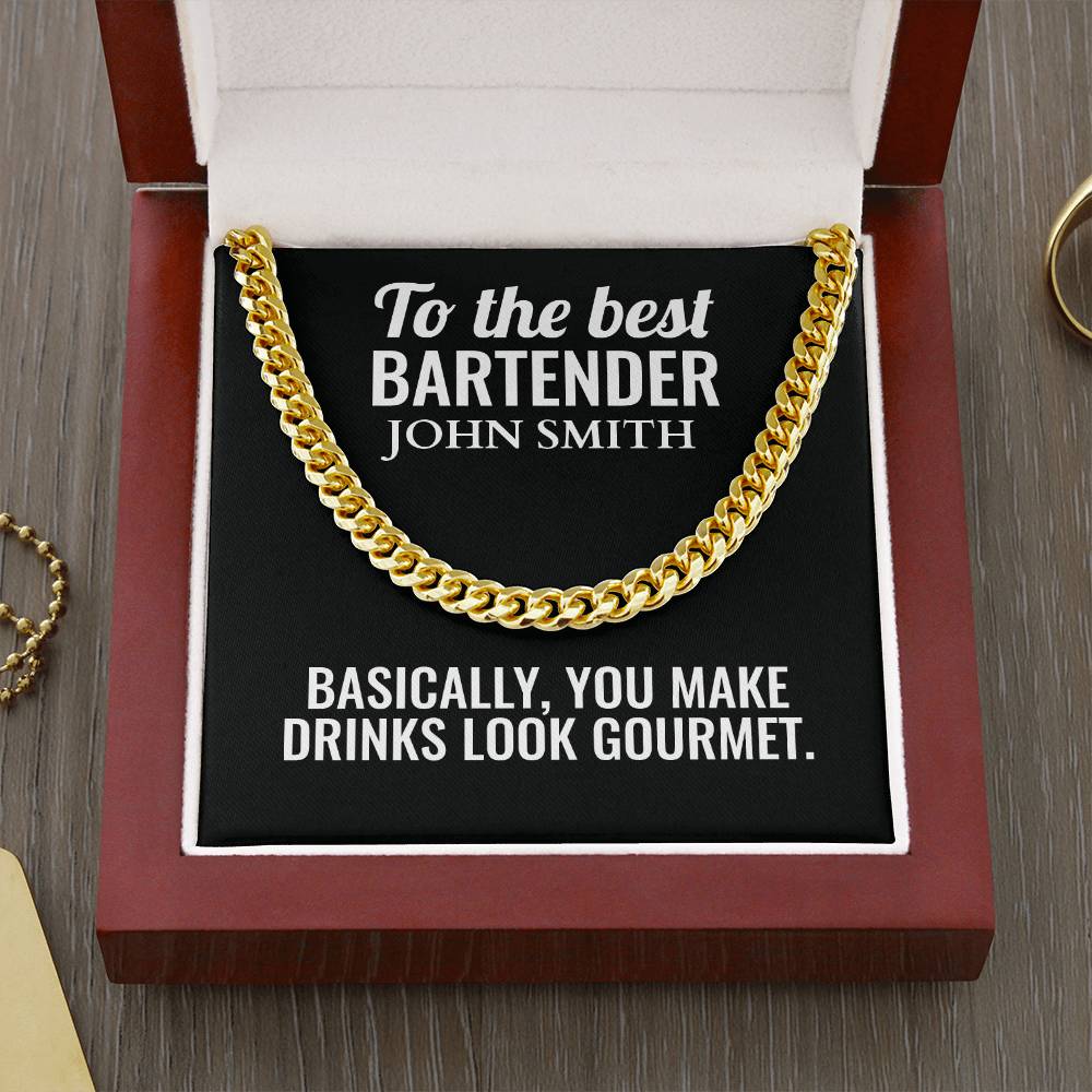 Personalized Bartender Cuban Link Chain Necklace