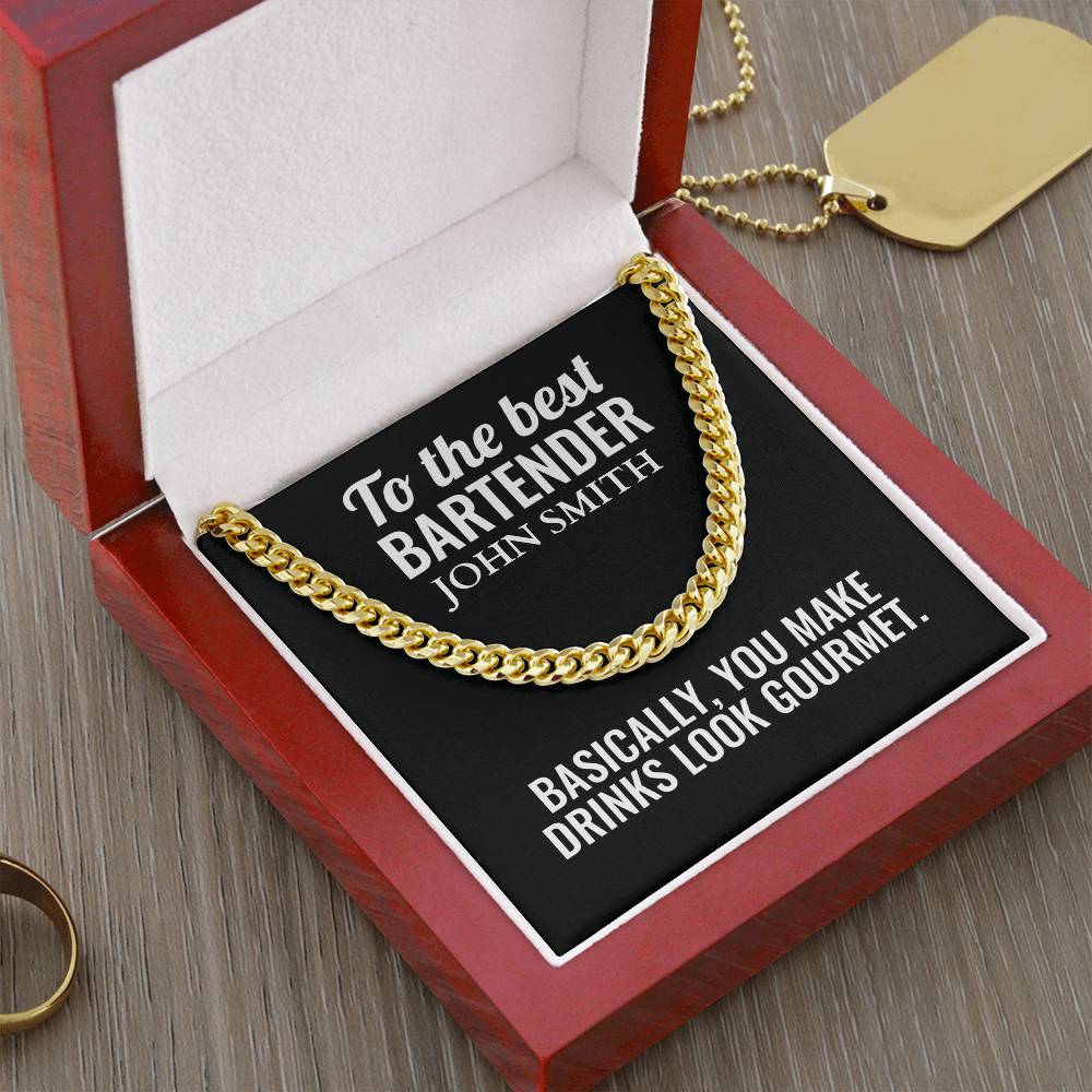 Personalized Bartender Cuban Link Chain Necklace
