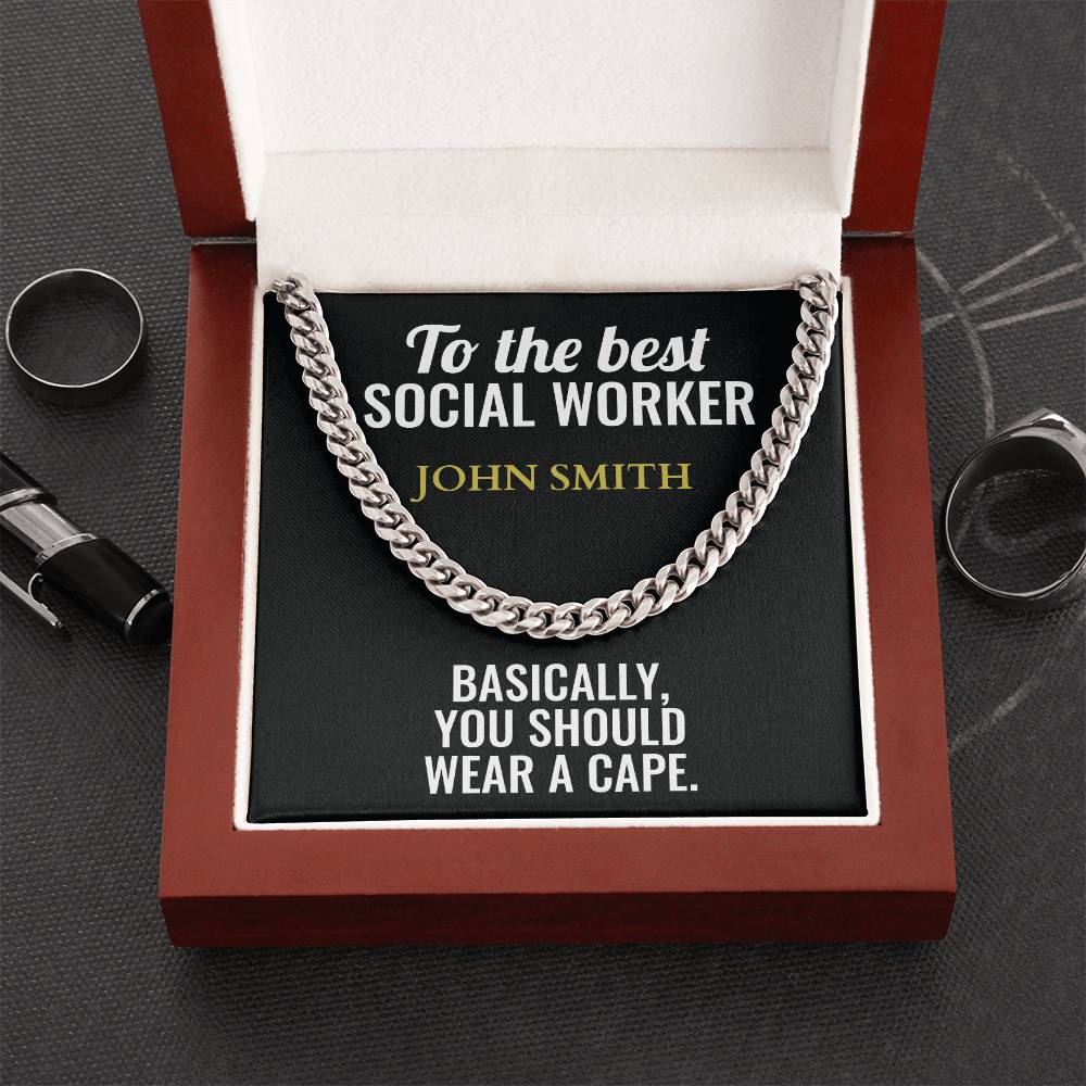 Personalized Social Worker Cuban Link Chain Necklace