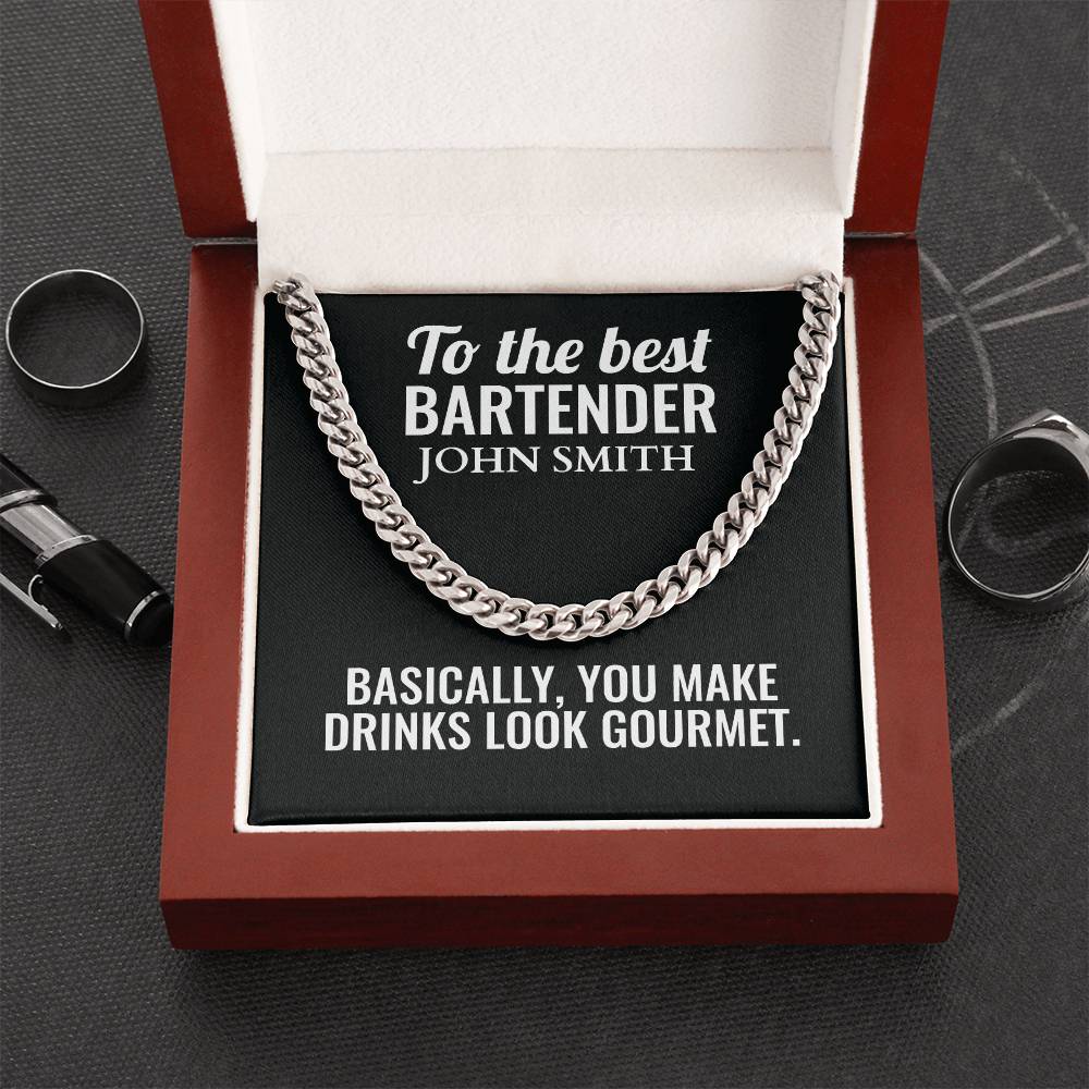 Personalized Bartender Cuban Link Chain Necklace