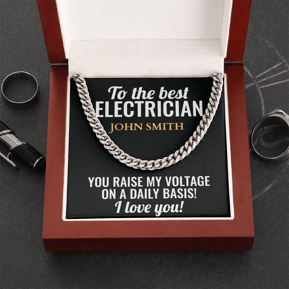 Personalized Electrician Cuban Link Chain Necklace