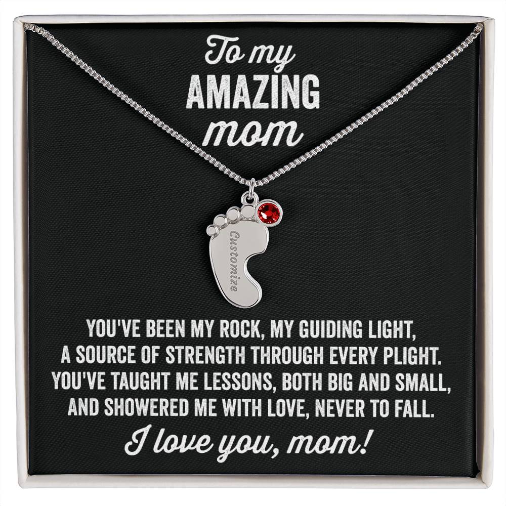 A gift to my amazing mom | Custom Baby Feet Necklace with Birthstone