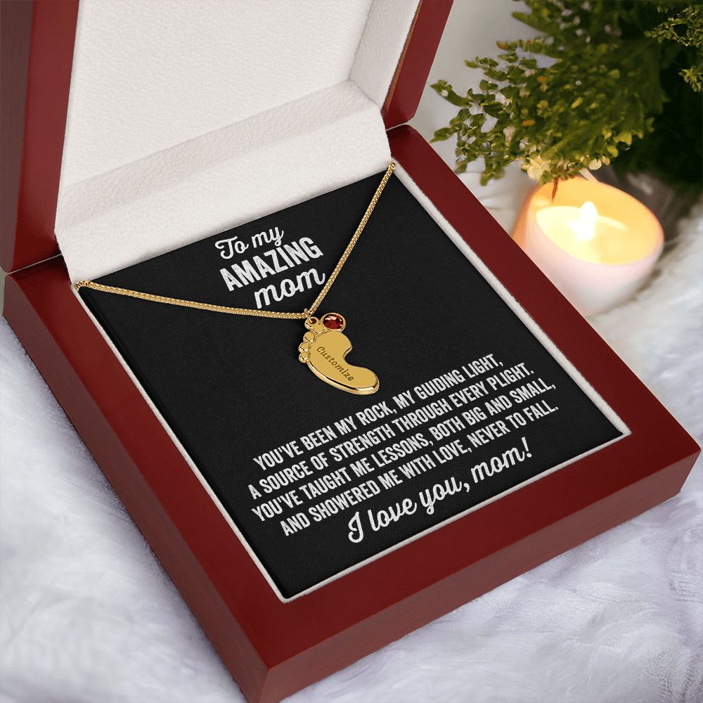 A gift to my amazing mom | Custom Baby Feet Necklace with Birthstone