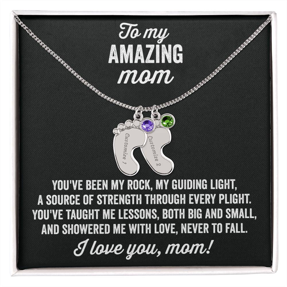 A gift to my amazing mom | Custom Baby Feet Necklace with Birthstone