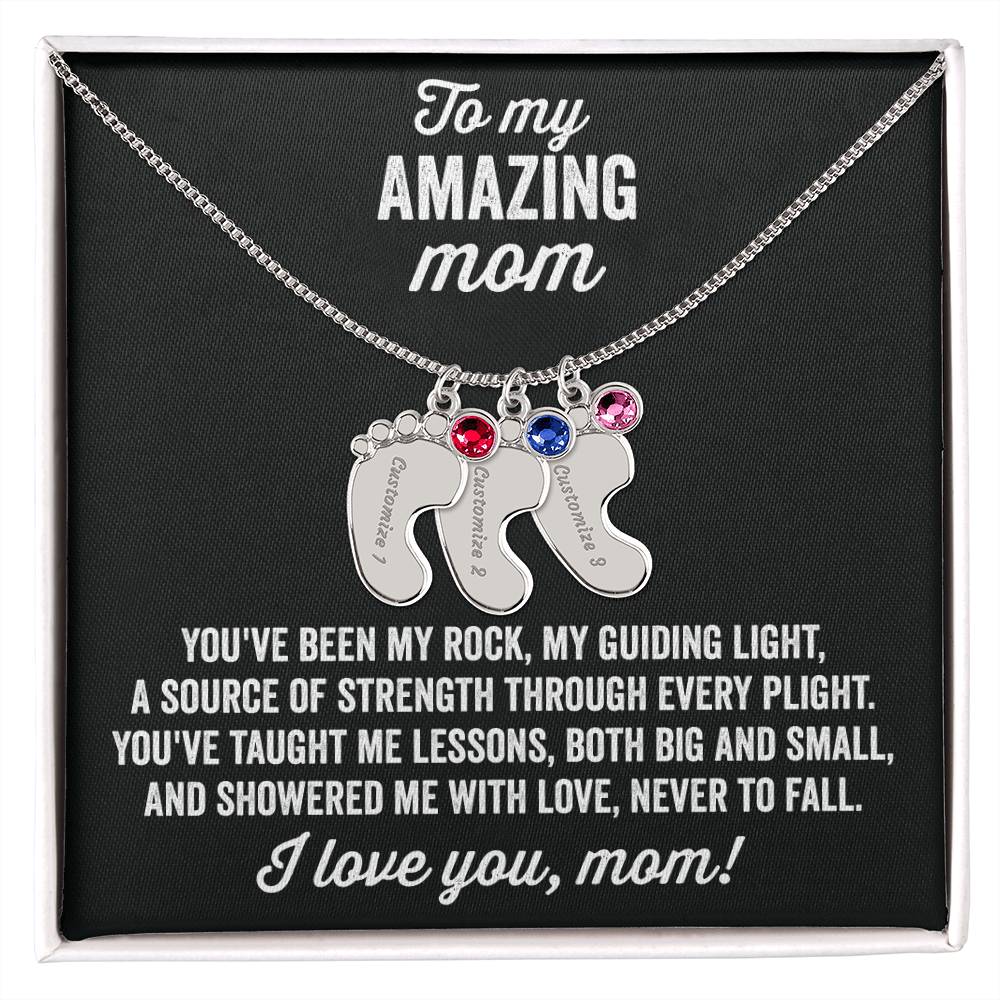 A gift to my amazing mom | Custom Baby Feet Necklace with Birthstone