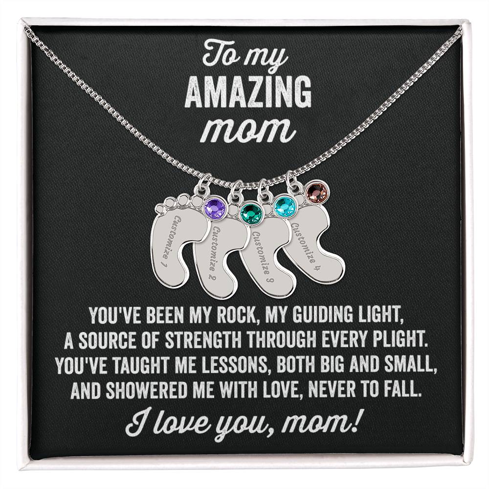 A gift to my amazing mom | Custom Baby Feet Necklace with Birthstone