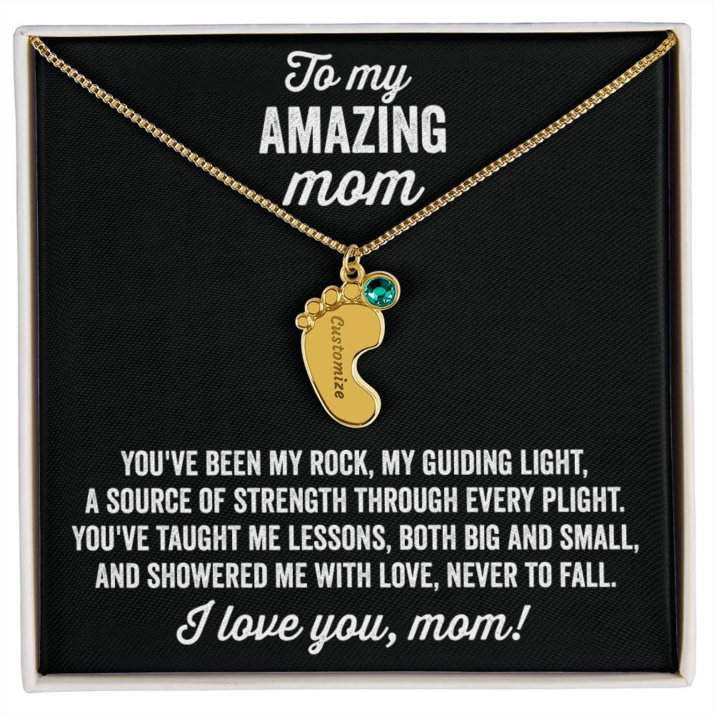 A gift to my amazing mom | Custom Baby Feet Necklace with Birthstone