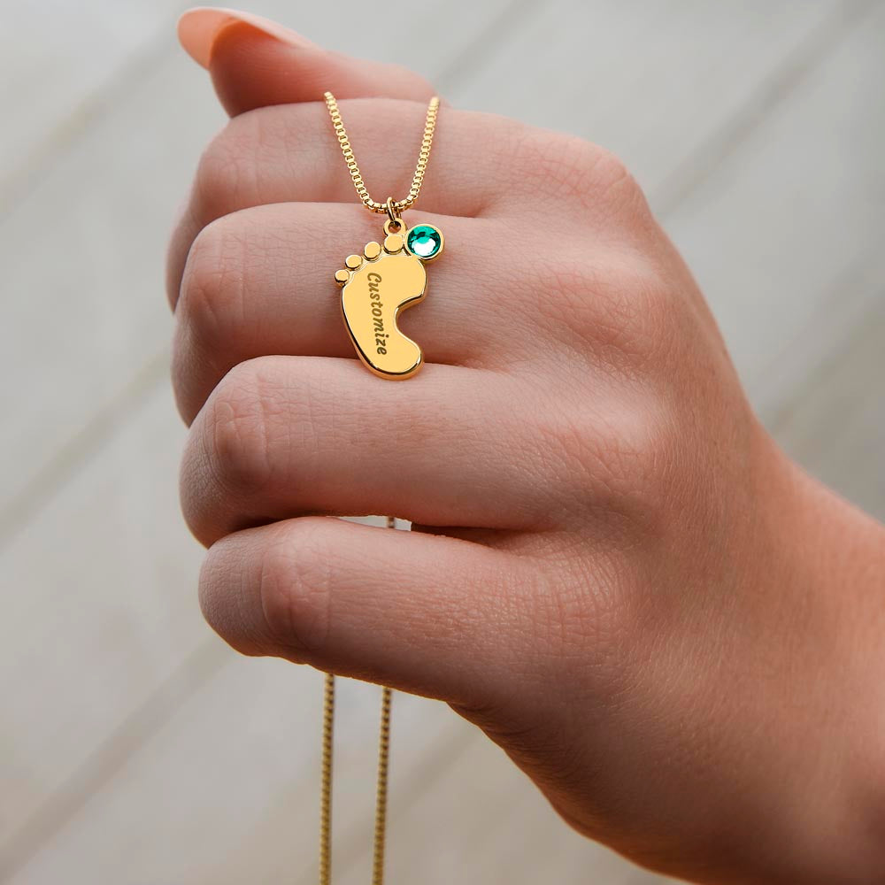 A gift to my amazing mom | Custom Baby Feet Necklace with Birthstone