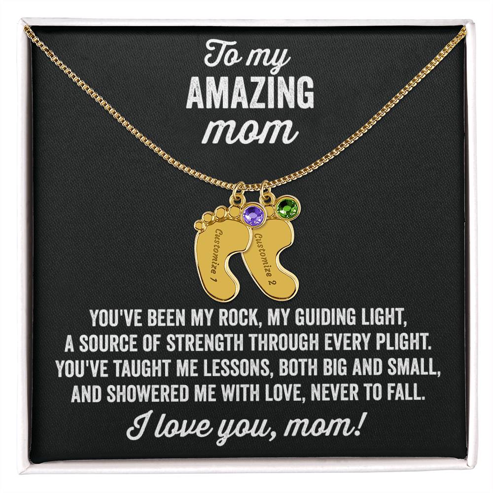 A gift to my amazing mom | Custom Baby Feet Necklace with Birthstone