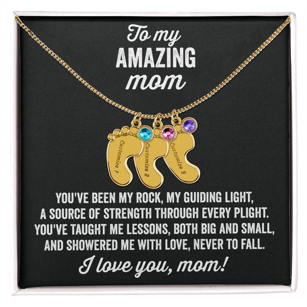 A gift to my amazing mom | Custom Baby Feet Necklace with Birthstone