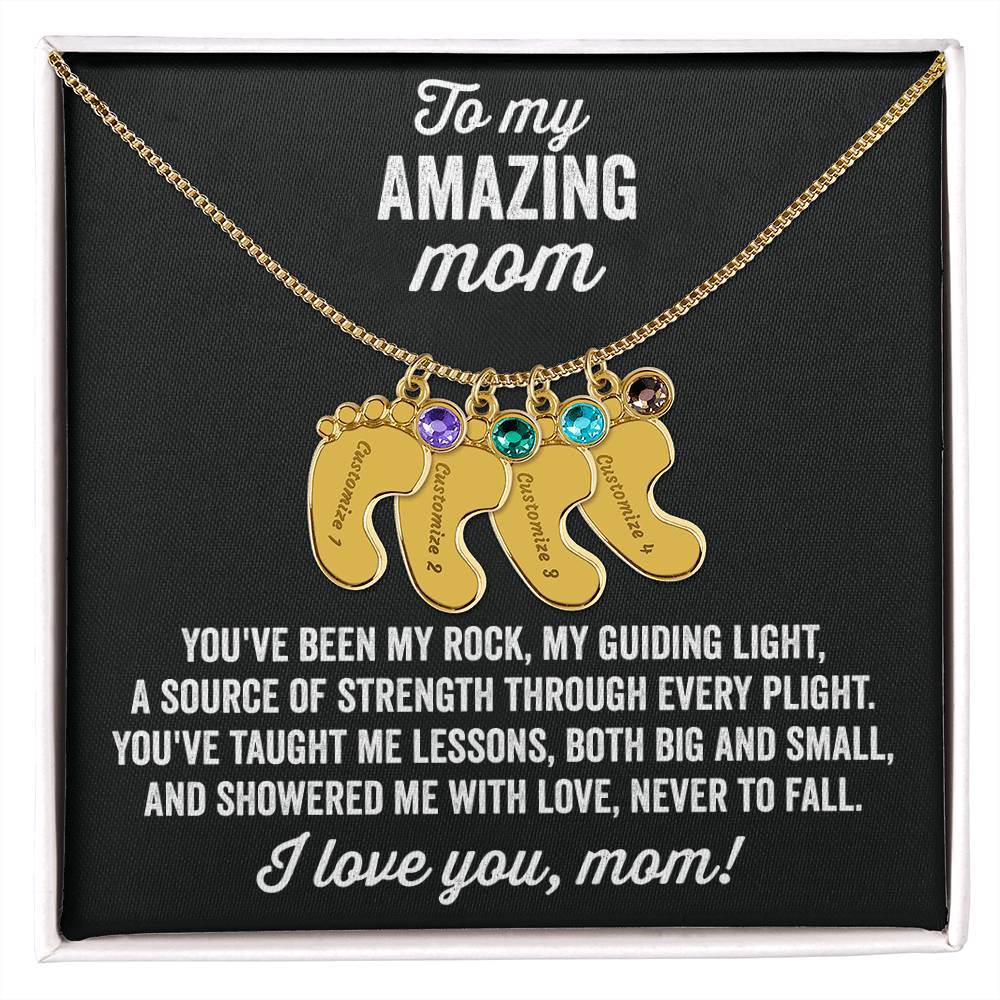 A gift to my amazing mom | Custom Baby Feet Necklace with Birthstone