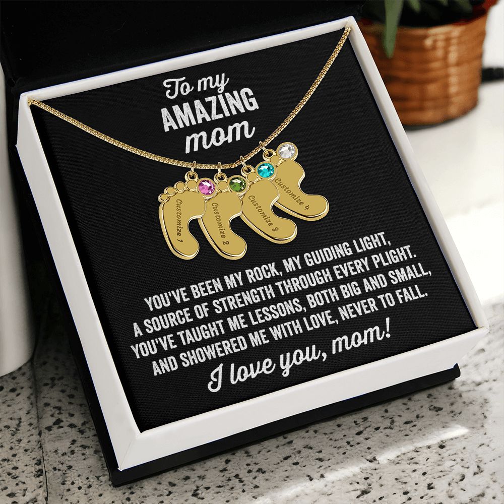 A gift to my amazing mom | Custom Baby Feet Necklace with Birthstone
