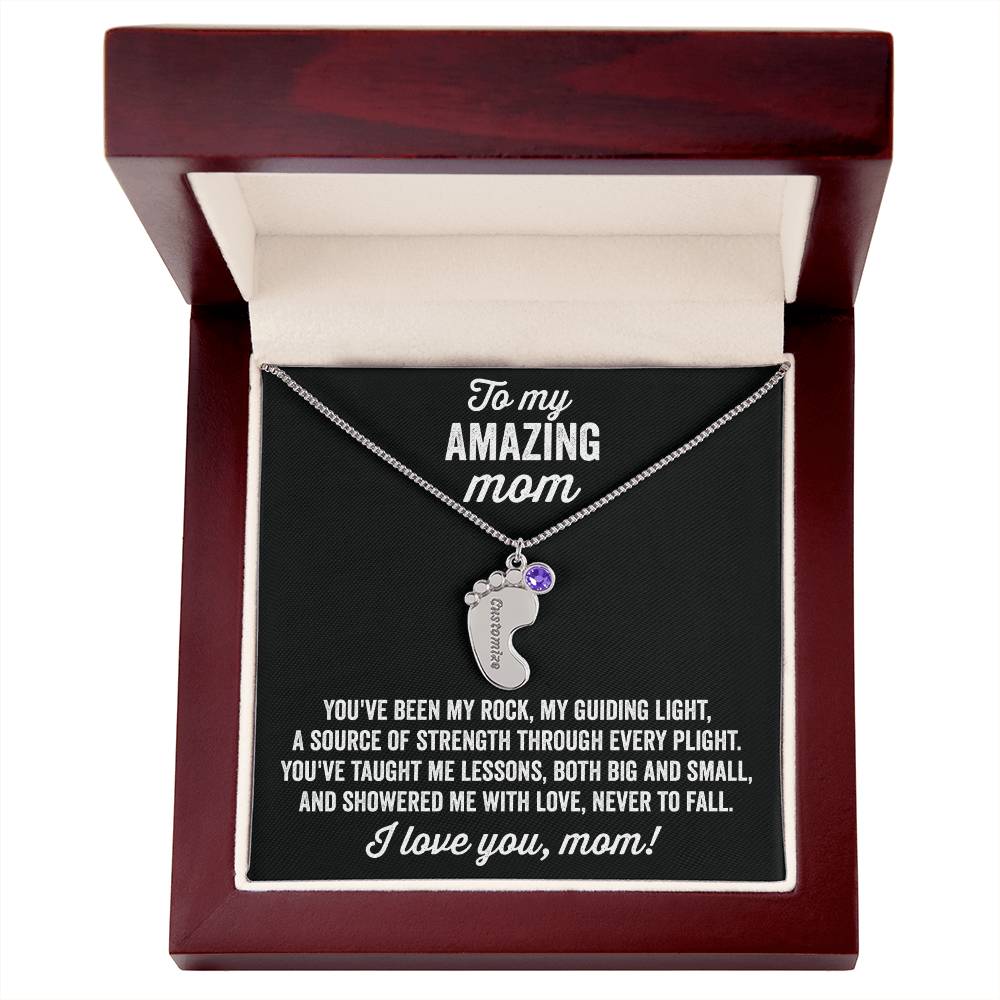 A gift to my amazing mom | Custom Baby Feet Necklace with Birthstone