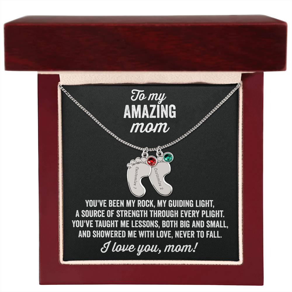 A gift to my amazing mom | Custom Baby Feet Necklace with Birthstone