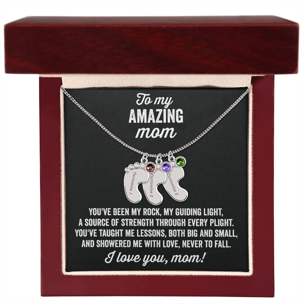 A gift to my amazing mom | Custom Baby Feet Necklace with Birthstone