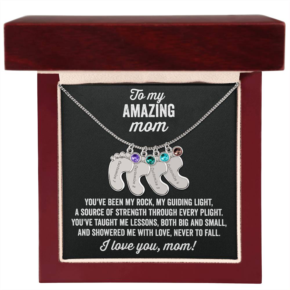 A gift to my amazing mom | Custom Baby Feet Necklace with Birthstone