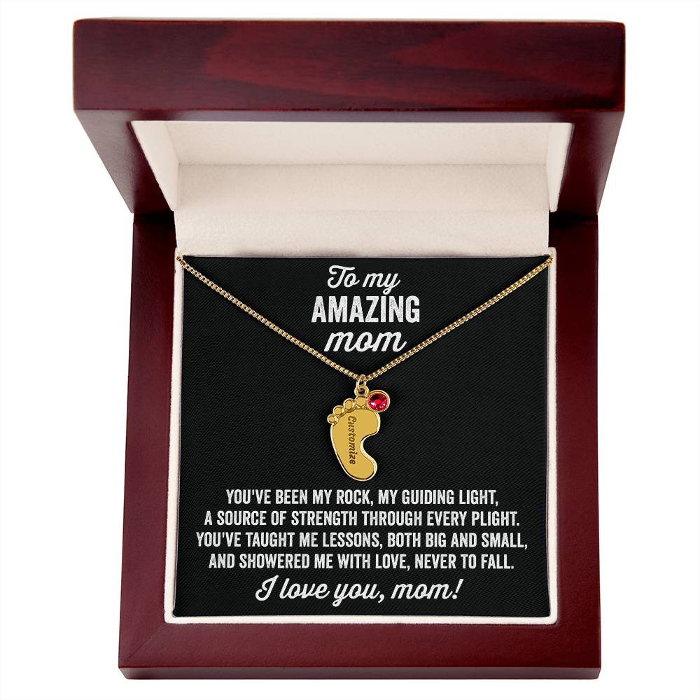 A gift to my amazing mom | Custom Baby Feet Necklace with Birthstone