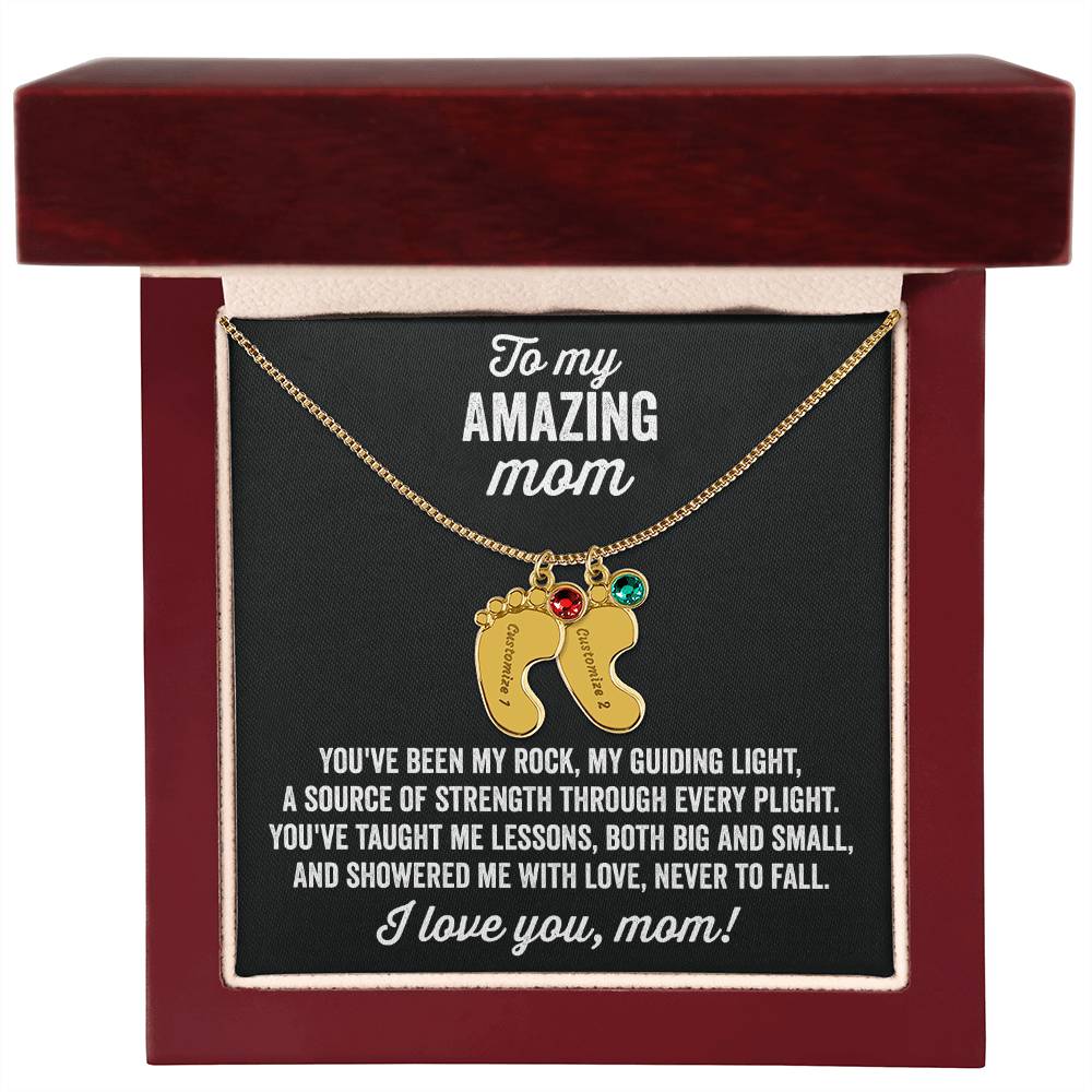 A gift to my amazing mom | Custom Baby Feet Necklace with Birthstone