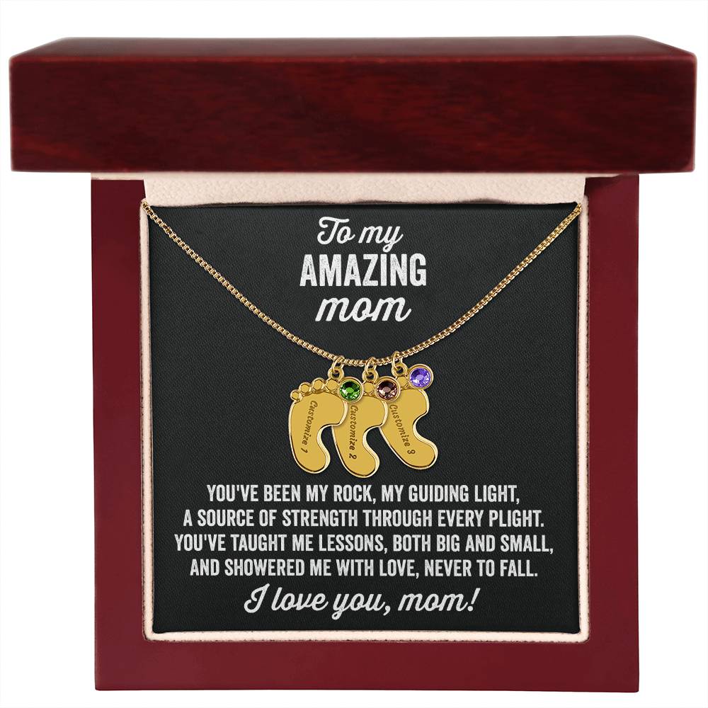 A gift to my amazing mom | Custom Baby Feet Necklace with Birthstone