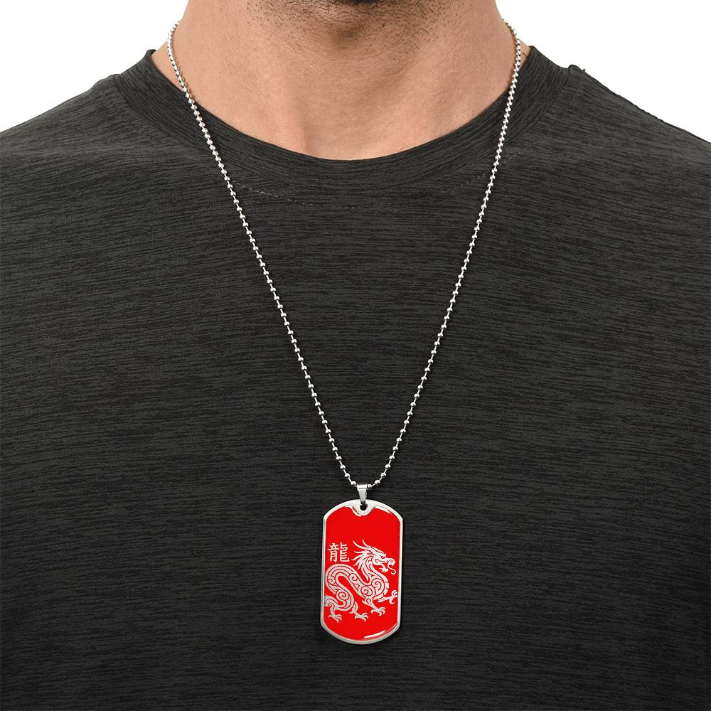 Year of the Fire Dragon Dog Tag Necklace