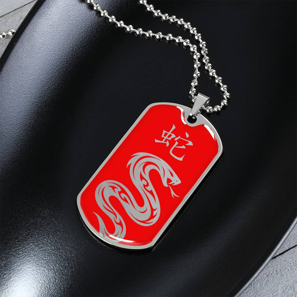Year of the Fire Snake Dog Tag Necklace