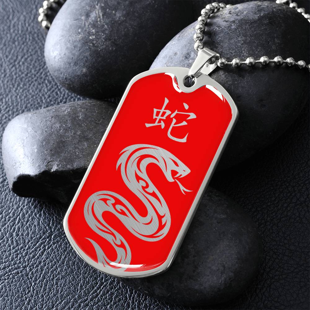 Year of the Fire Snake Dog Tag Necklace