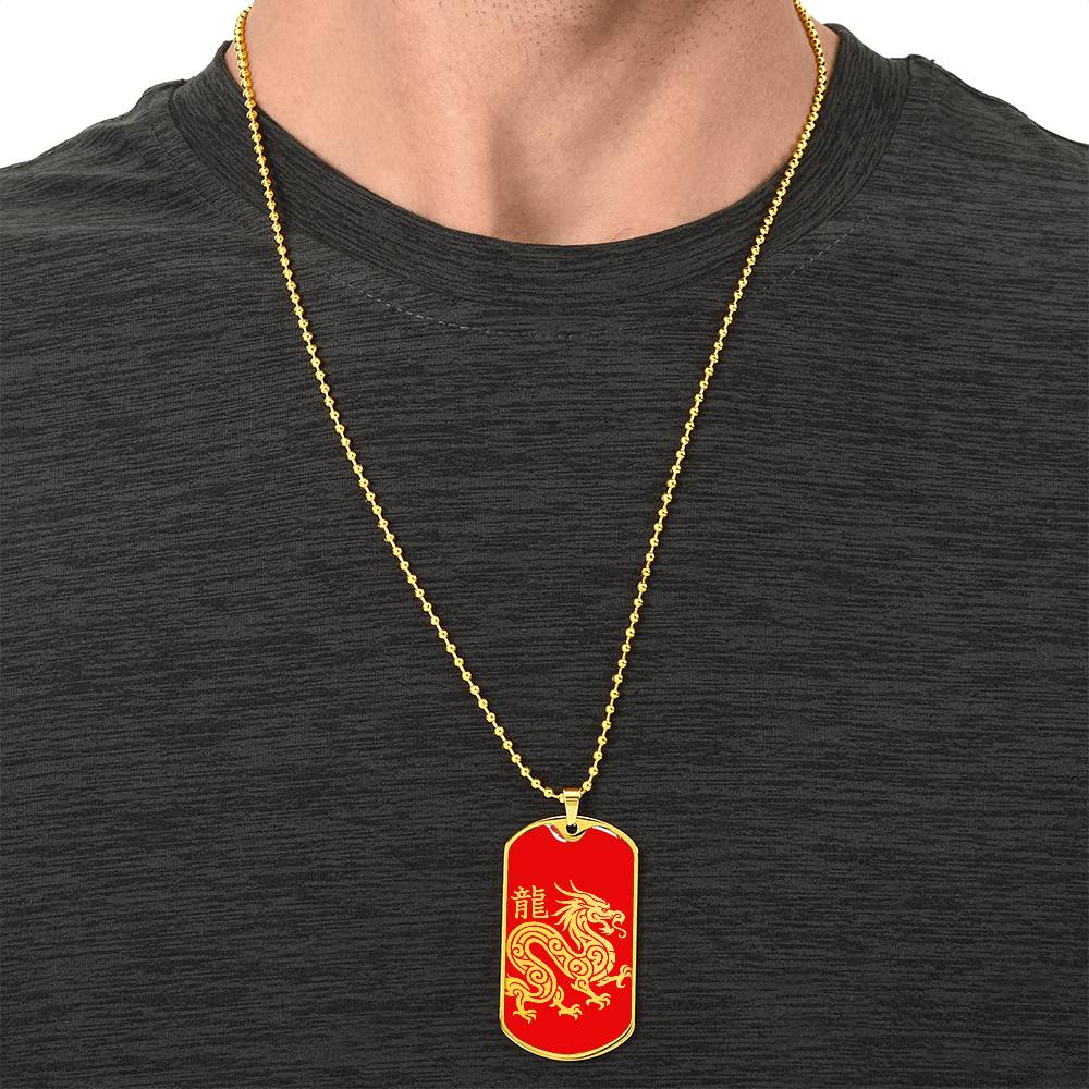 Year of the Fire Dragon Dog Tag Necklace